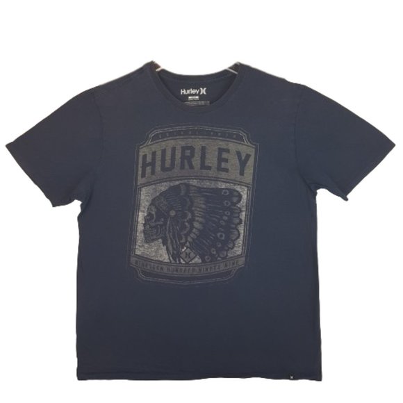 HURLEY Graphic Tee Shirt Large US L Blue Skull Indigenous Headdress Est 1999 - Picture 11 of 11